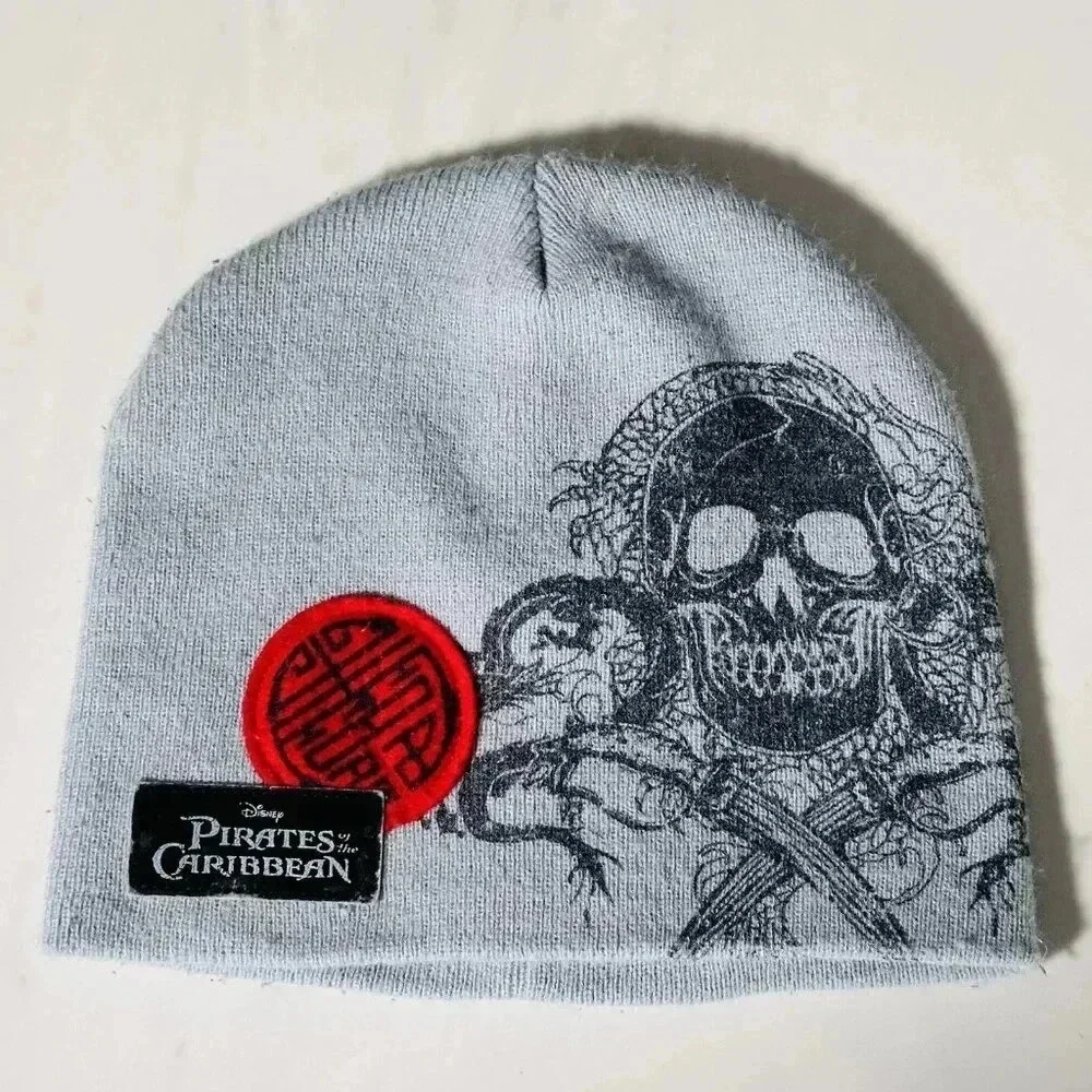 Pirates of the Caribbean Boys Beanie - Disneyland - Gray Skulls Deaf Man's Curse